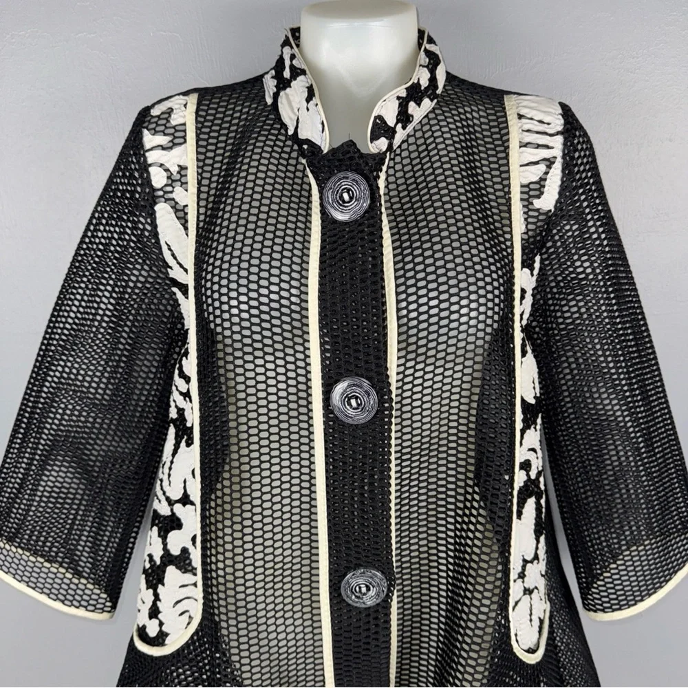 Haute Couture Paris Cardigan Medium Black White Ivory Sheer Art To Wear‎ *READ